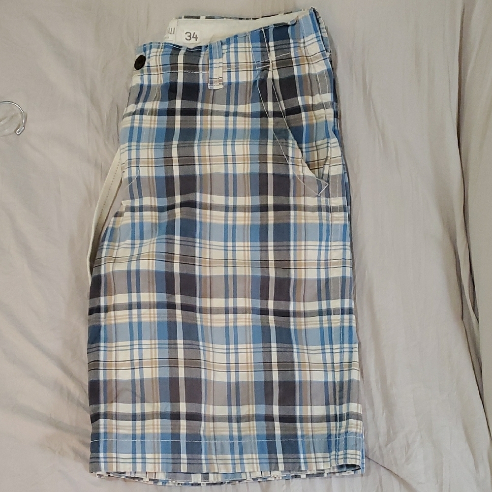 Aeropostale Mens Shorts Plaid Blue/Tan sz 34